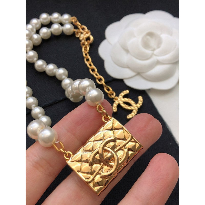 Chanel Pearl Bag Pendant Necklace