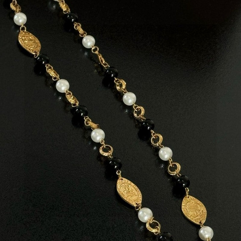 Chanel Long Black & White Pearl Necklace