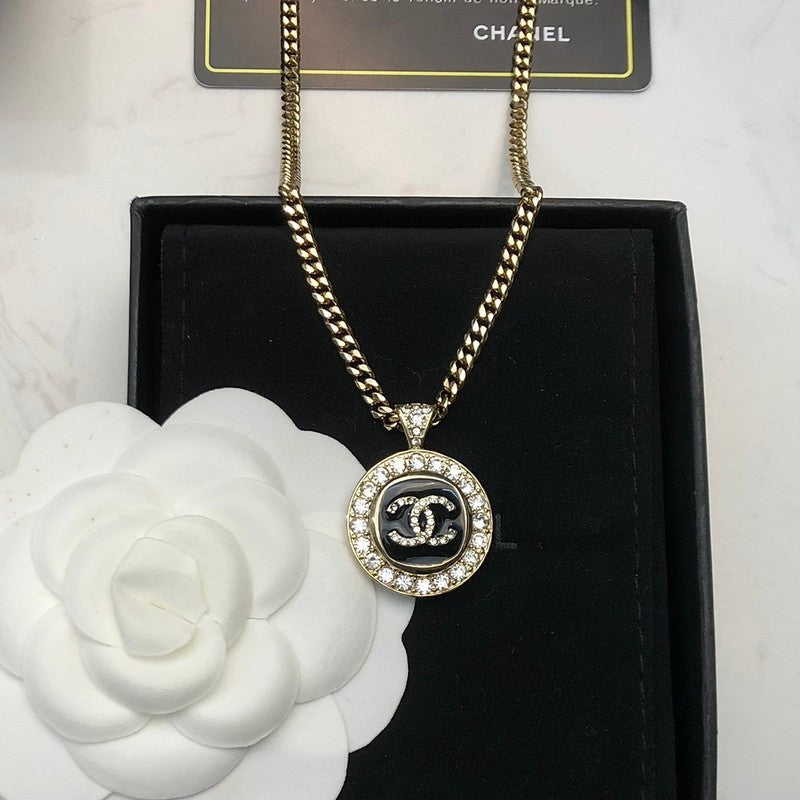 Chanel Black & White Diamond Gold Necklace