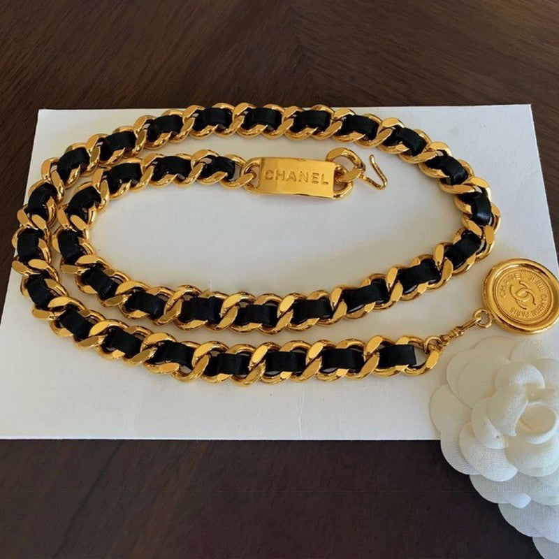 Chanel Gold Leather Necklace