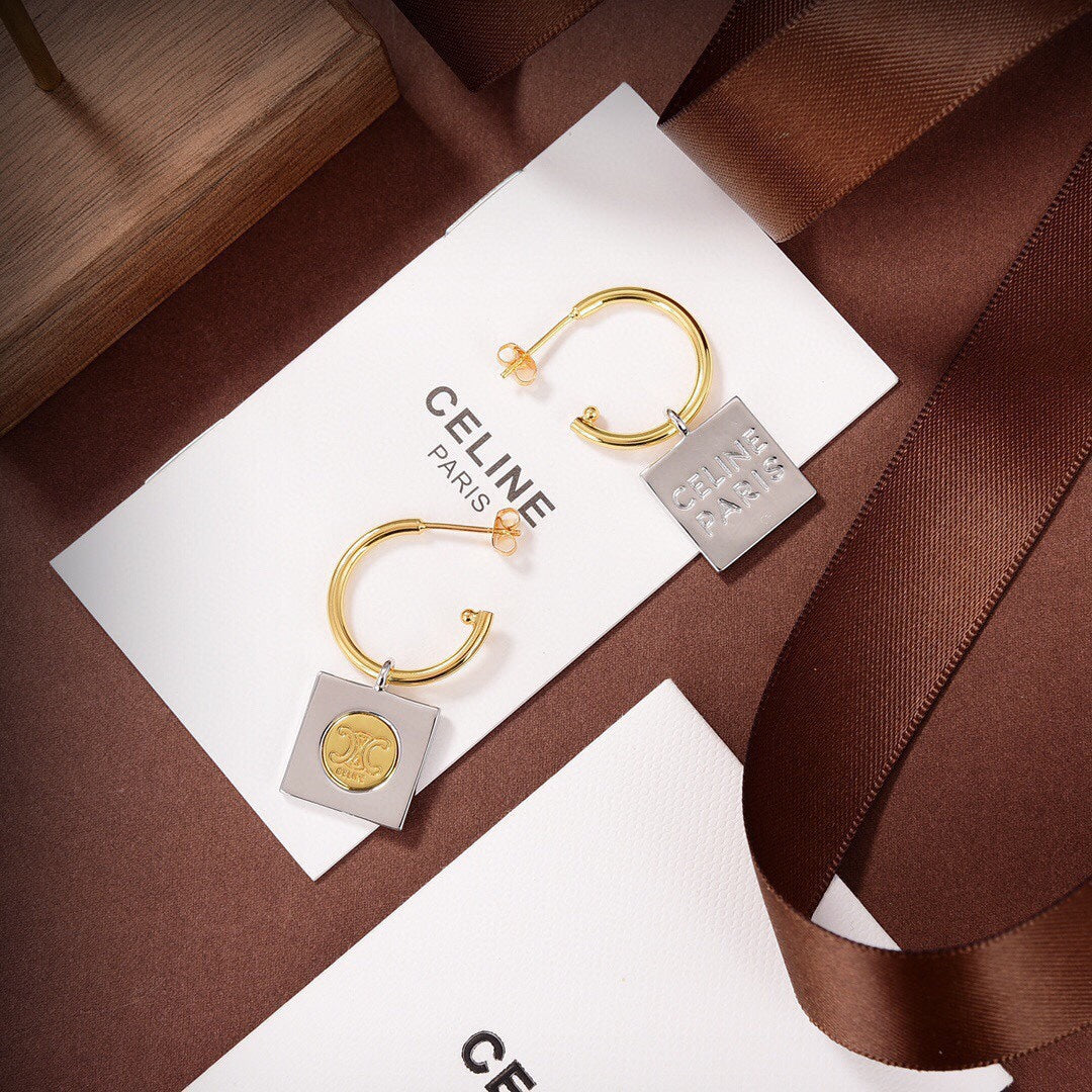 Celine Triomphe Hoops Earrings - 18K Yellow Gold