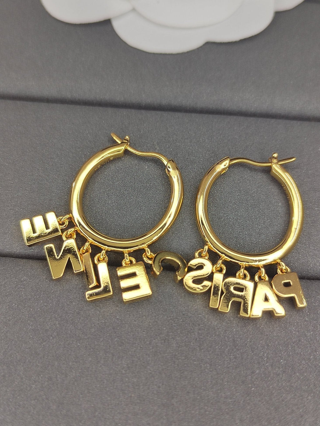 Celine Triomphe Script Diamond Earrings - 18K Yellow Gold
