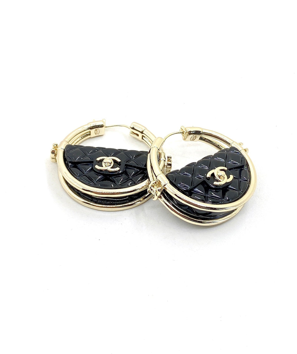 Chanel Black Bag Earrings - 18K Yellow Gold
