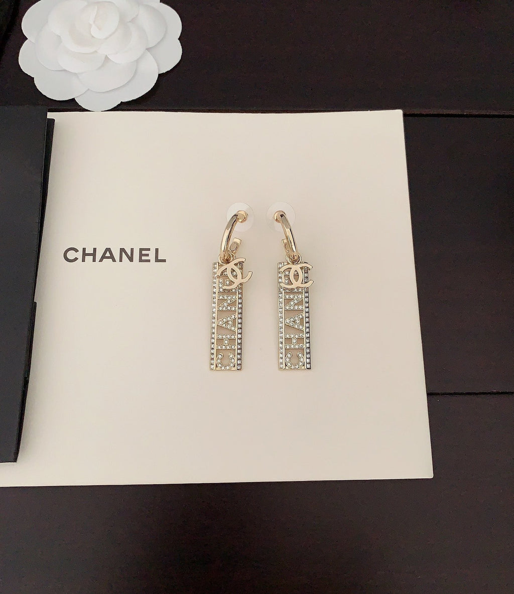 Chanel Crystals Long Letter Earrings - 18K Yellow Gold