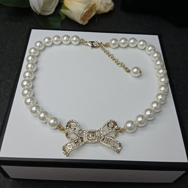 Chanel Bow Pearl Necklace