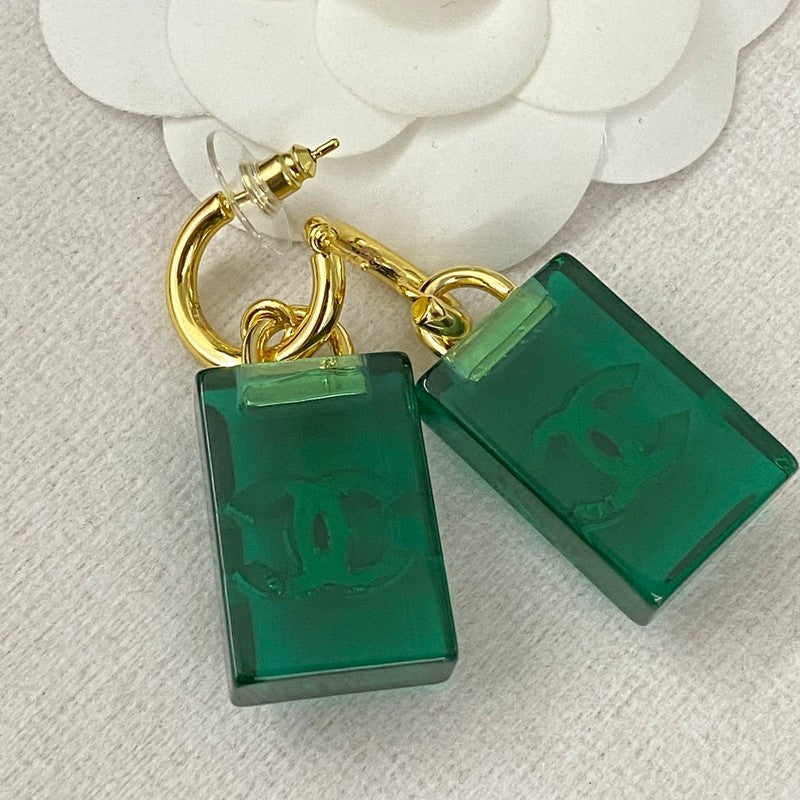 Chanel Green Perfume Bottle Earrings - 18K Yellow Gold