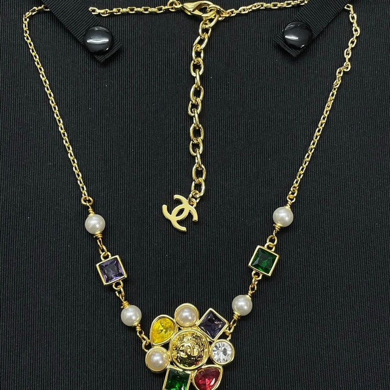 Chanel Color Crystal Gold Necklace
