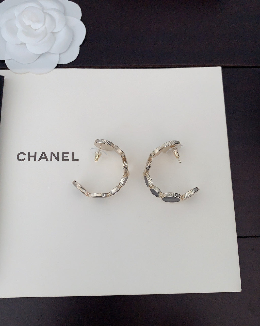 Chanel Black Crystal Earrings - 18K Yellow Gold