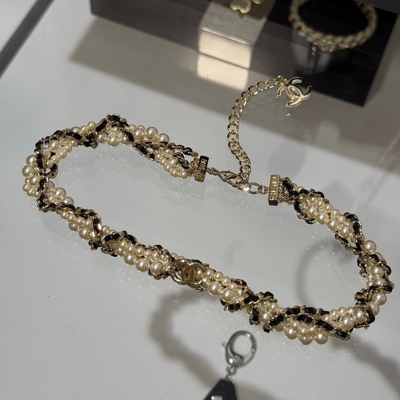 Chanel Pearl Leather Choker Necklace