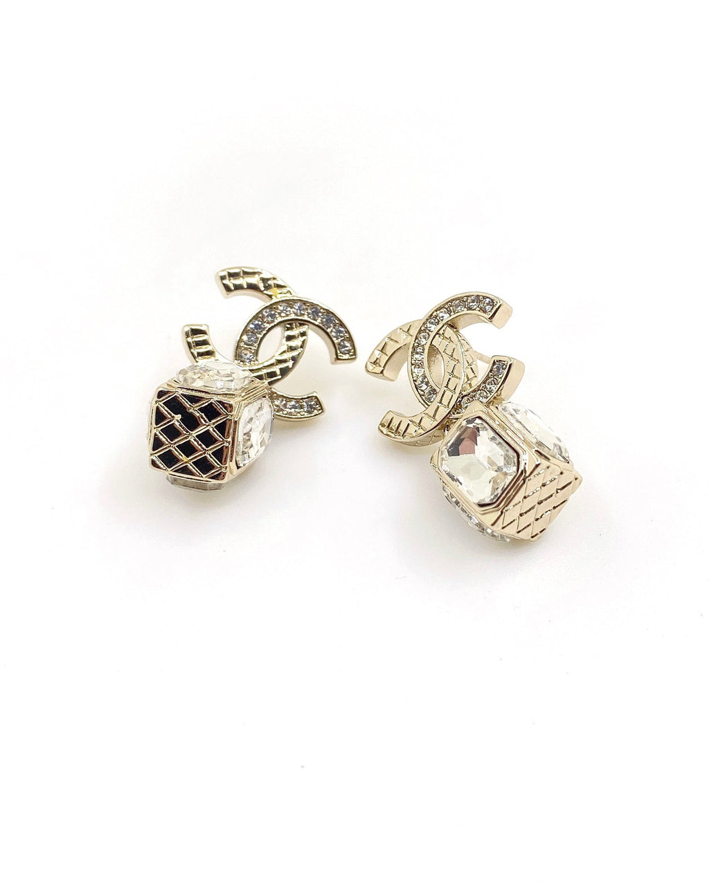 Chanel Square Crystal Pendant Earrings - 18K Yellow Gold