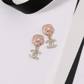 Chanel Black & Pink Camellia Diamond Earrings - 18K Gold