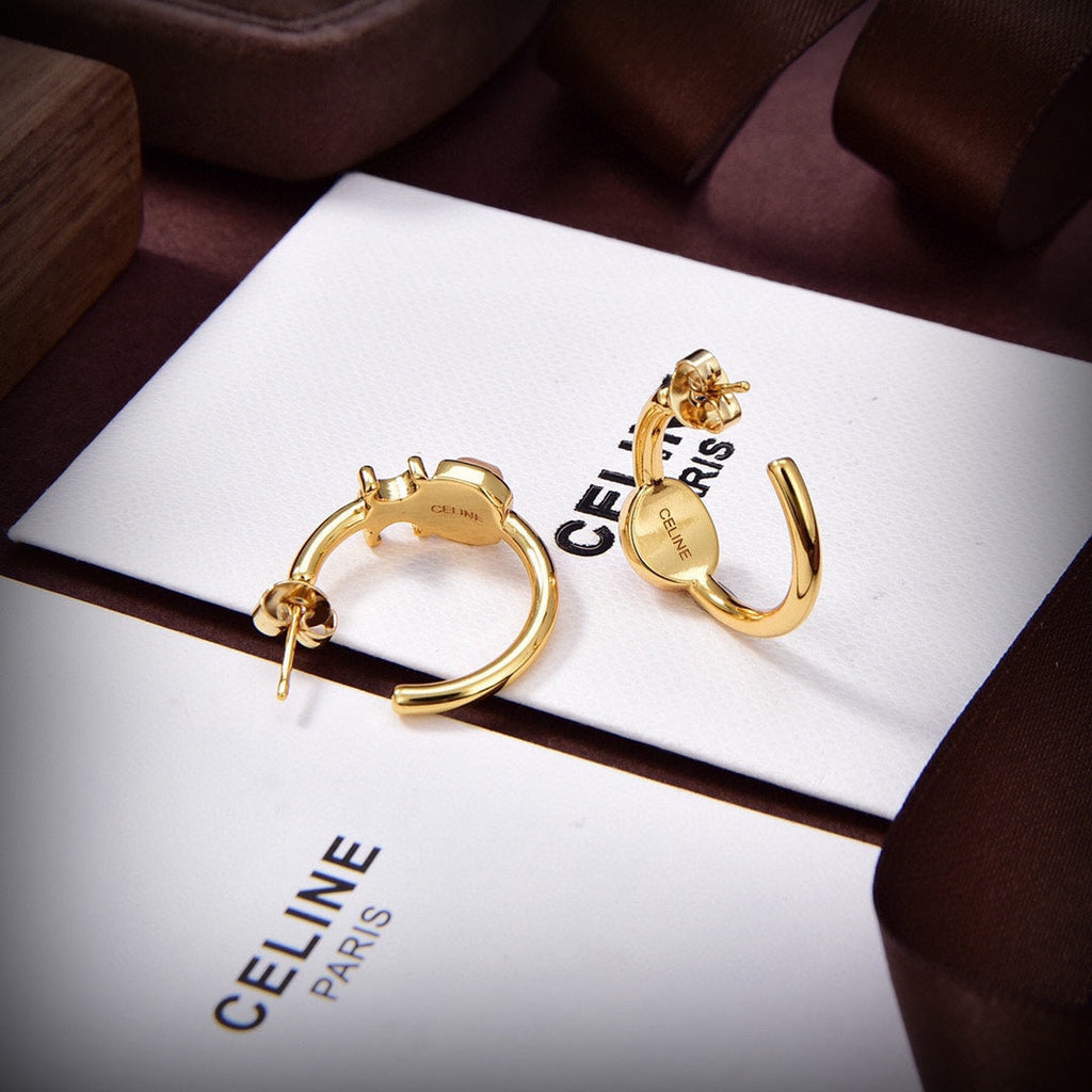 Celine Triomphe Indie Hoops Earrings - 18K Yellow Gold