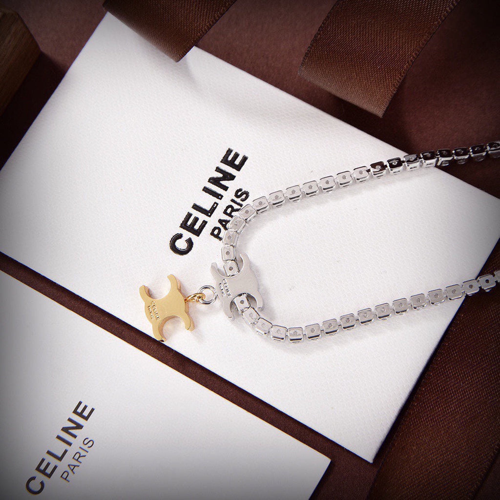 Celine Triomphe Crystals Link Necklace