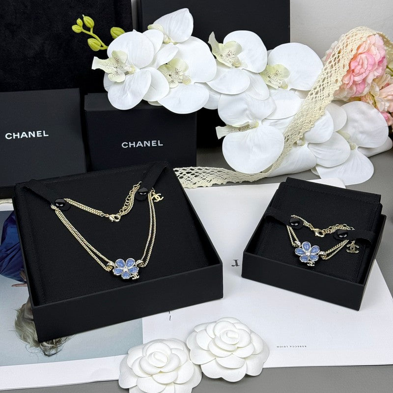 Chanel 26C Blue Flower Choker Necklace