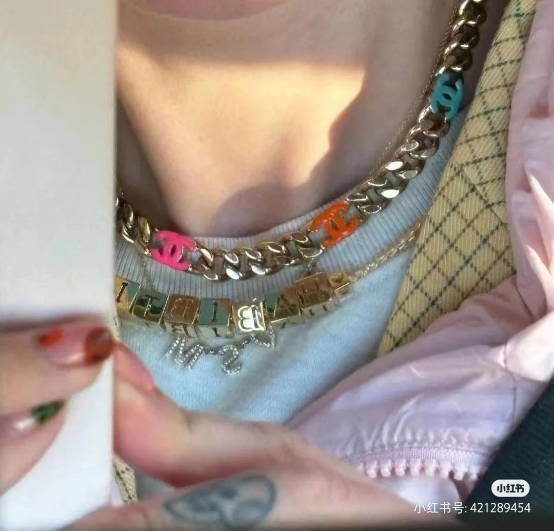 Chanel Color Logo Chain Necklace