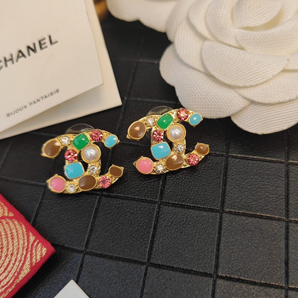 Chanel Multi-Color Crystal Earrings - 18K Yellow Gold