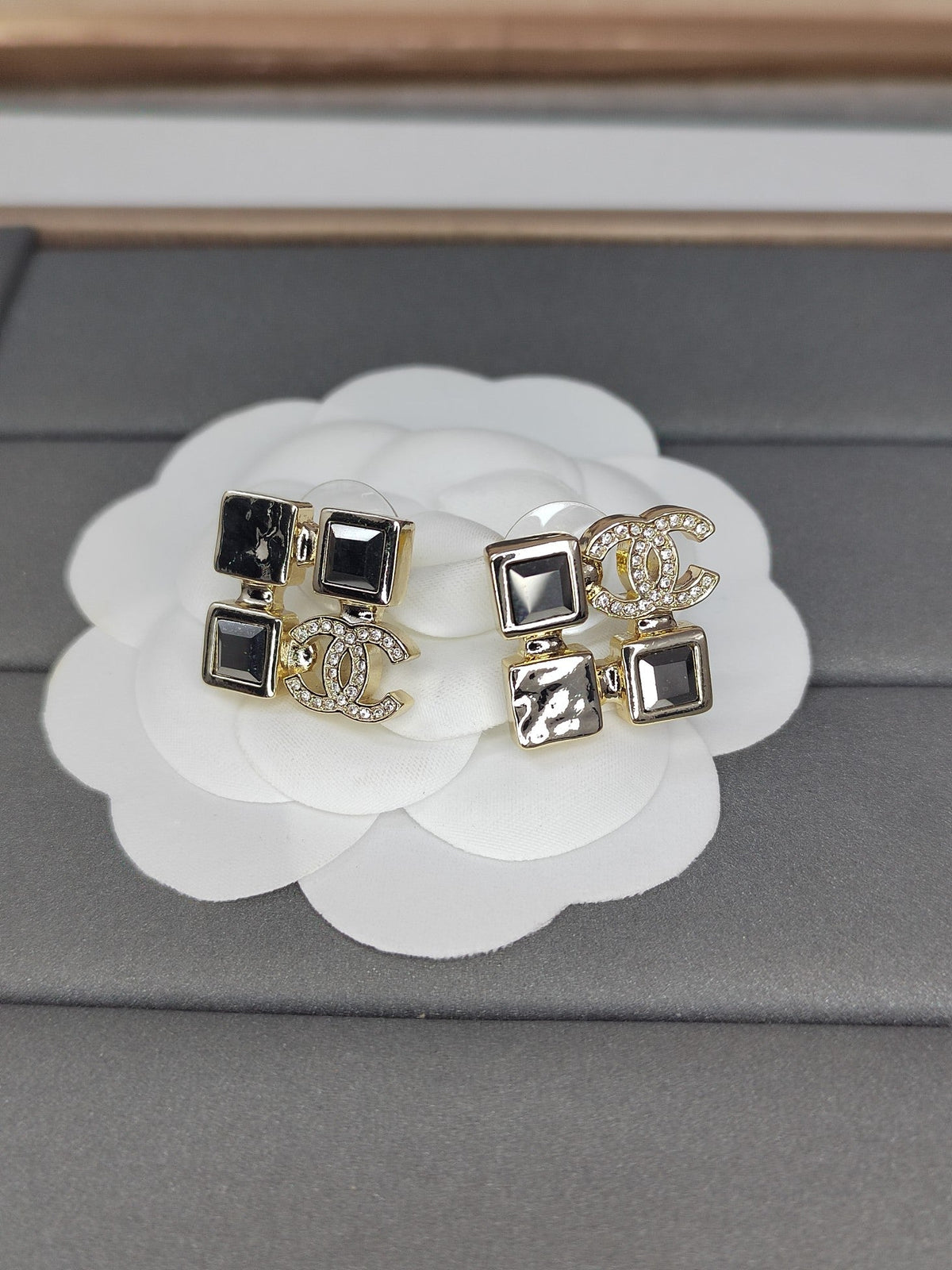 Chanel Black Crystal Earrings - 18K Yellow Gold
