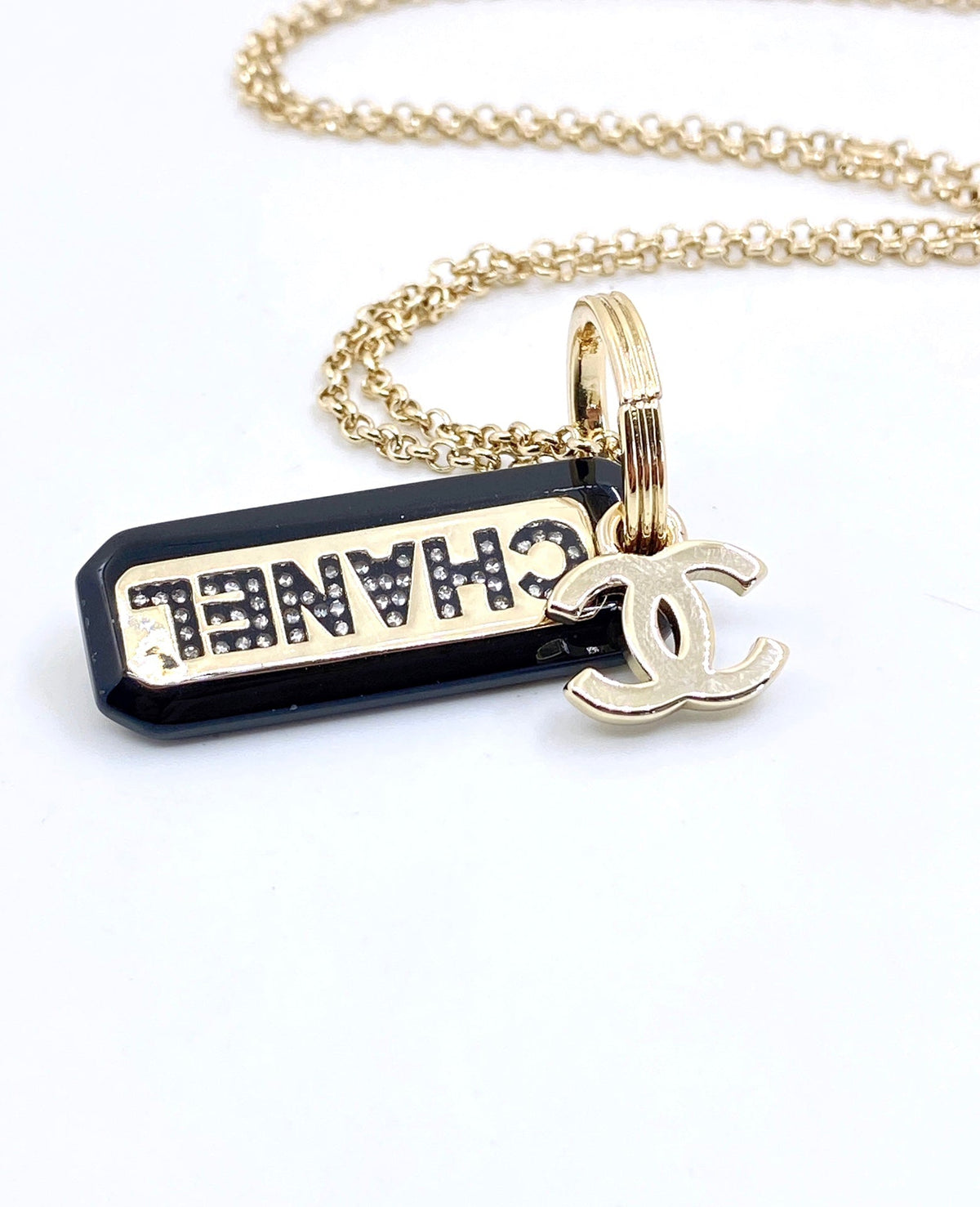 Chanel Black Plate Chain Necklace