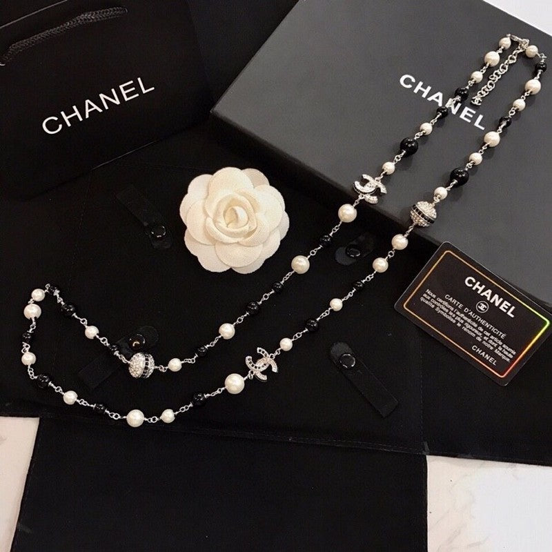 Chanel Long Black Pearl Necklace