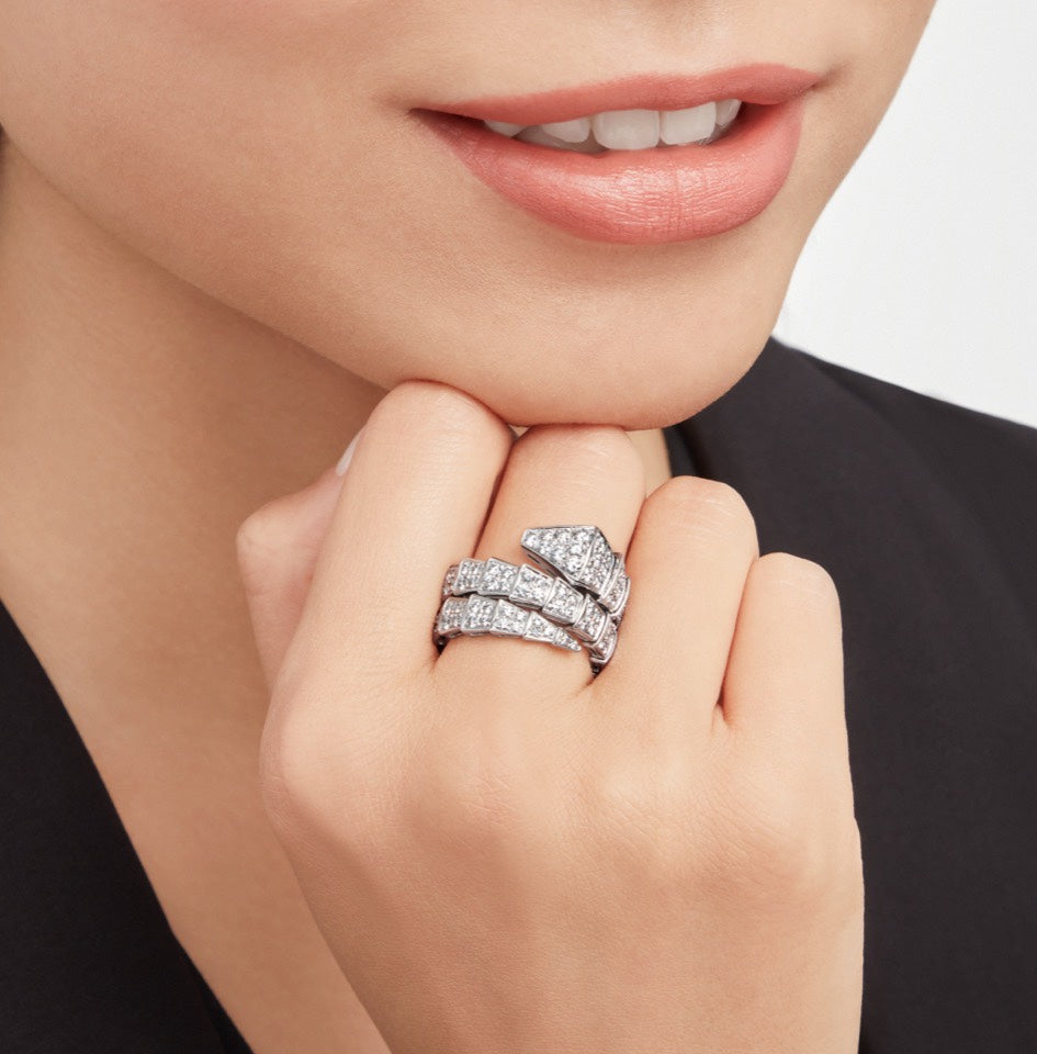 Bvlgari Serpenti Viper Full Pave Moissanite Ring - 18K White Gold