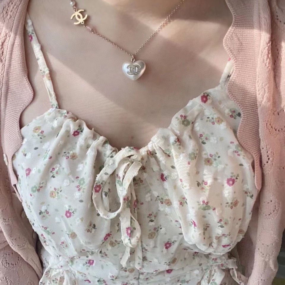 Chanel Pearl Heart Pink Necklace