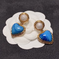 Chanel Blue Heart Pearl Earrings - 18K Yellow Gold
