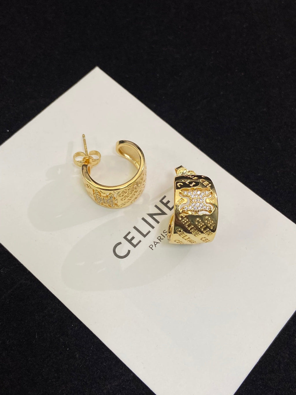 Celine Triomphe Diamond Earrings - 18K Yellow Gold