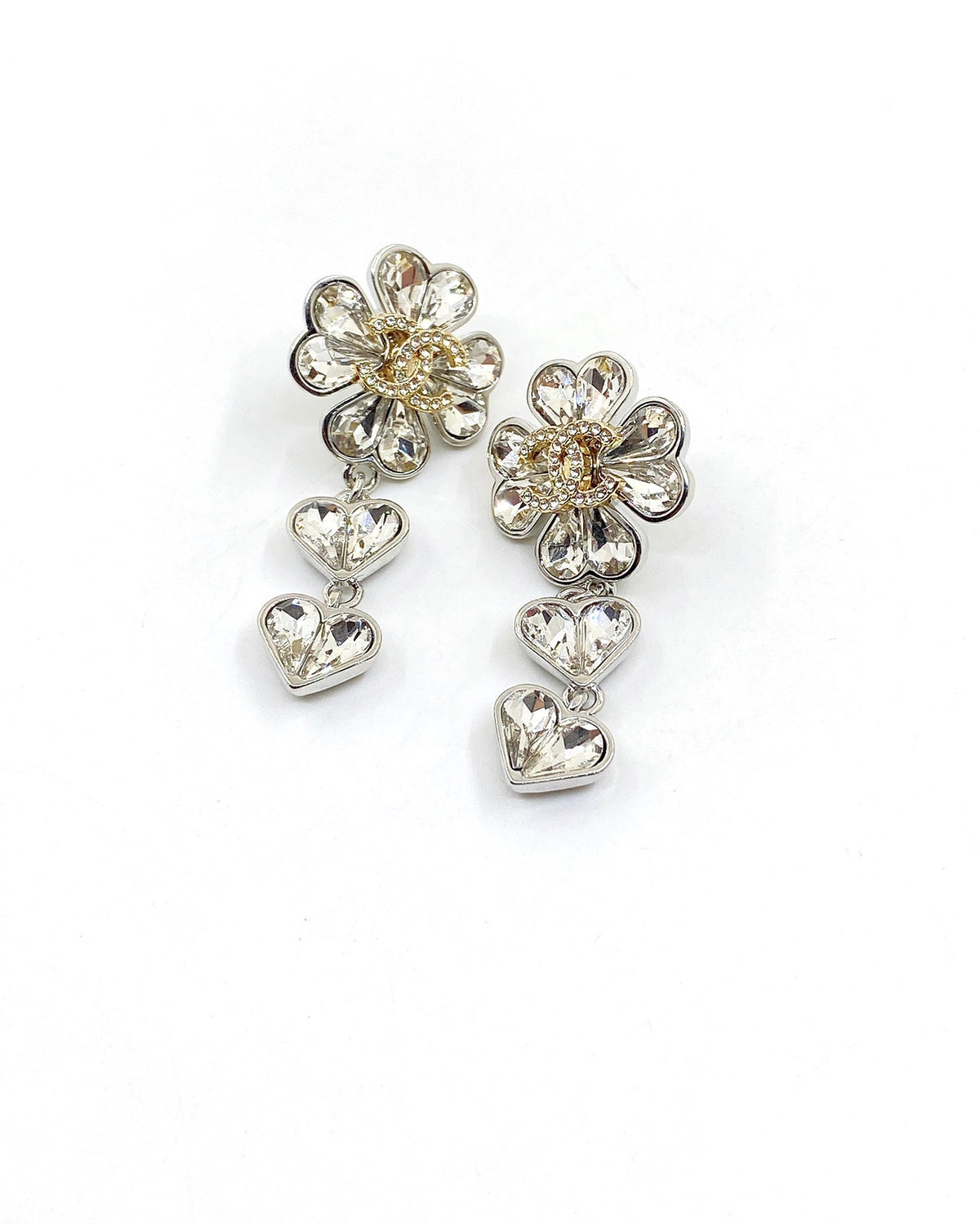 Chanel Crystal Flower Earrings - 18K White Gold