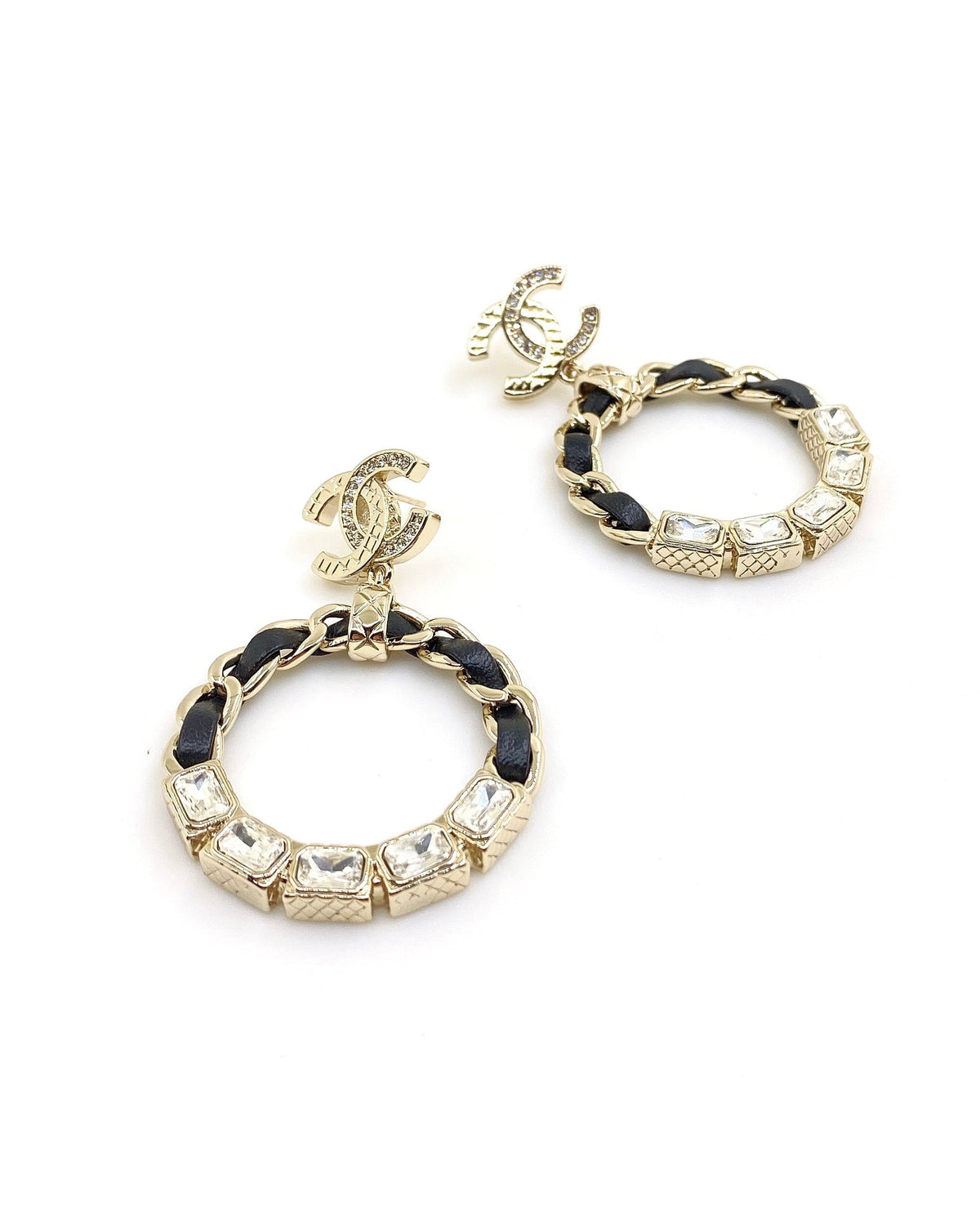 Chanel Leather Circle Earrings - 18K Yellow Gold