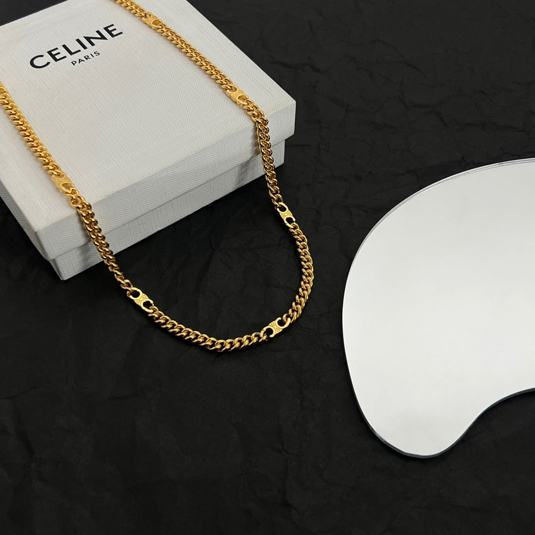 Celine Triomphe Gourmette Chain Necklace
