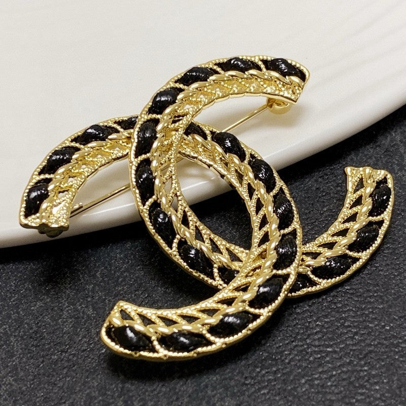 Chanel Leather Gold Brooch