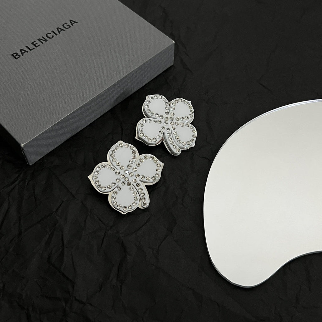 Balenciaga Flower Earrings - 18K White Gold