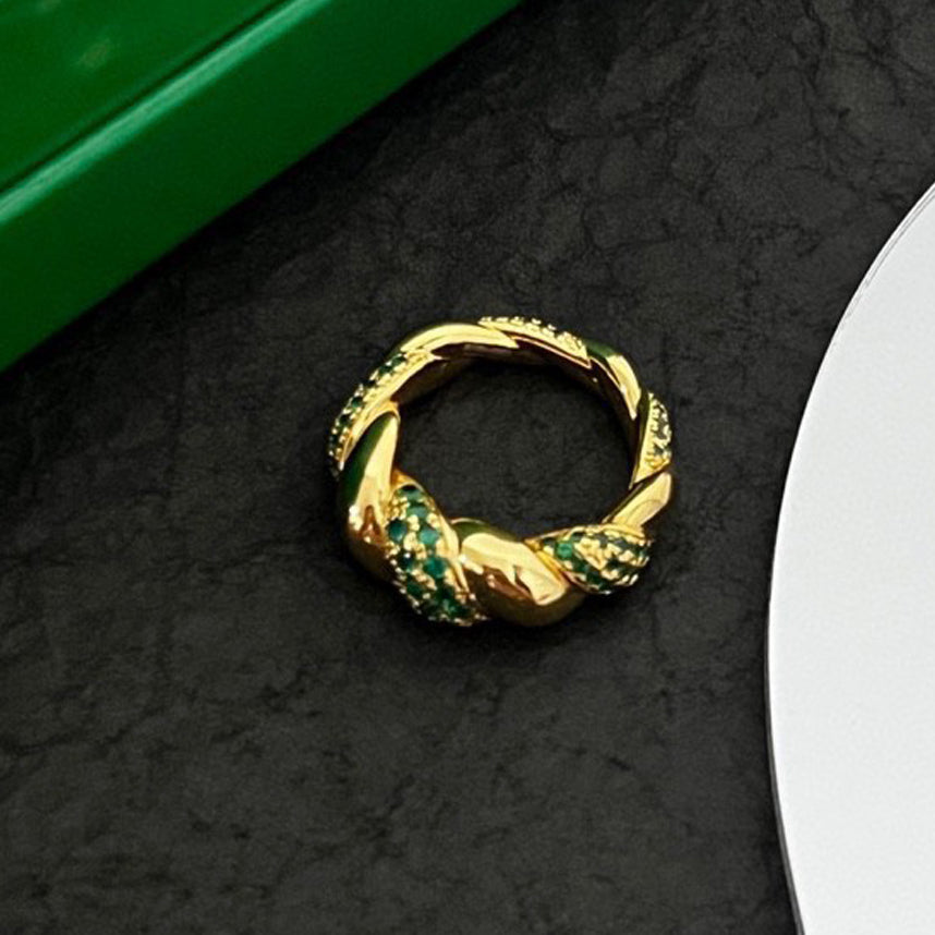 Bvlgari Green Crystal Ring - 18K Yellow Gold