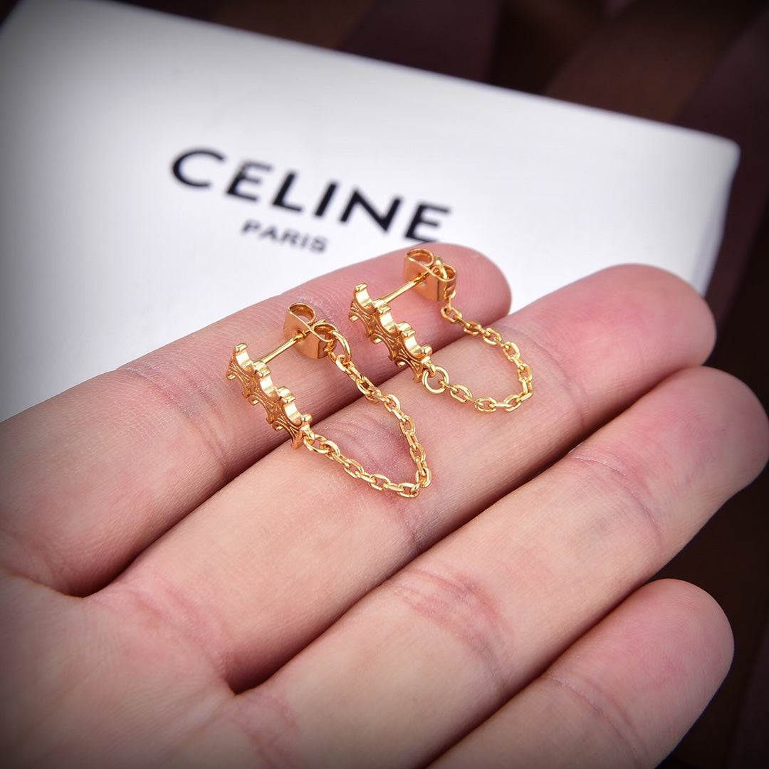Celine Triomphe Chain Earrings - 18K Gold