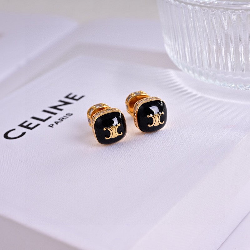 Celine Color Square Earrings - 18K Yellow Gold