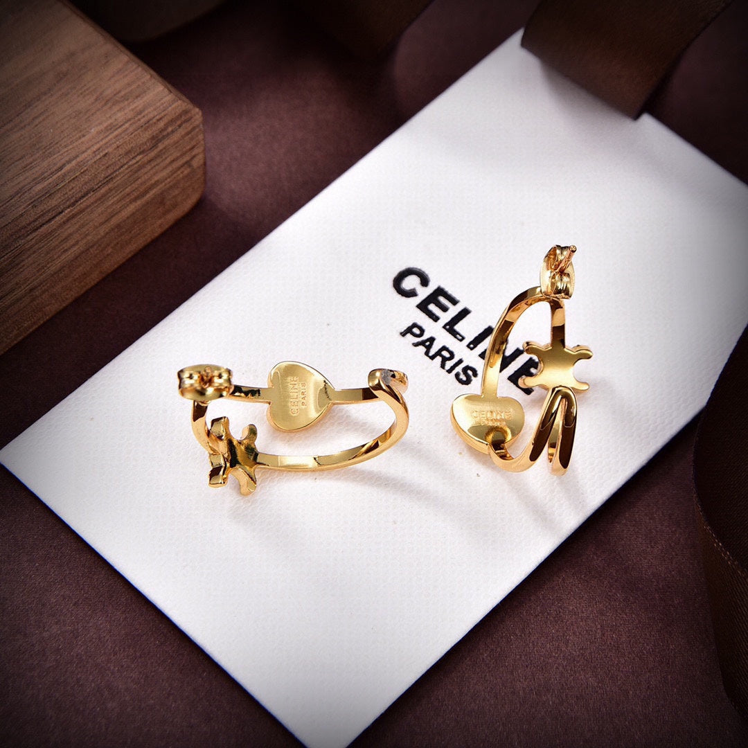 Celine Triomphe Heart Earrings - 18K Yellow Gold