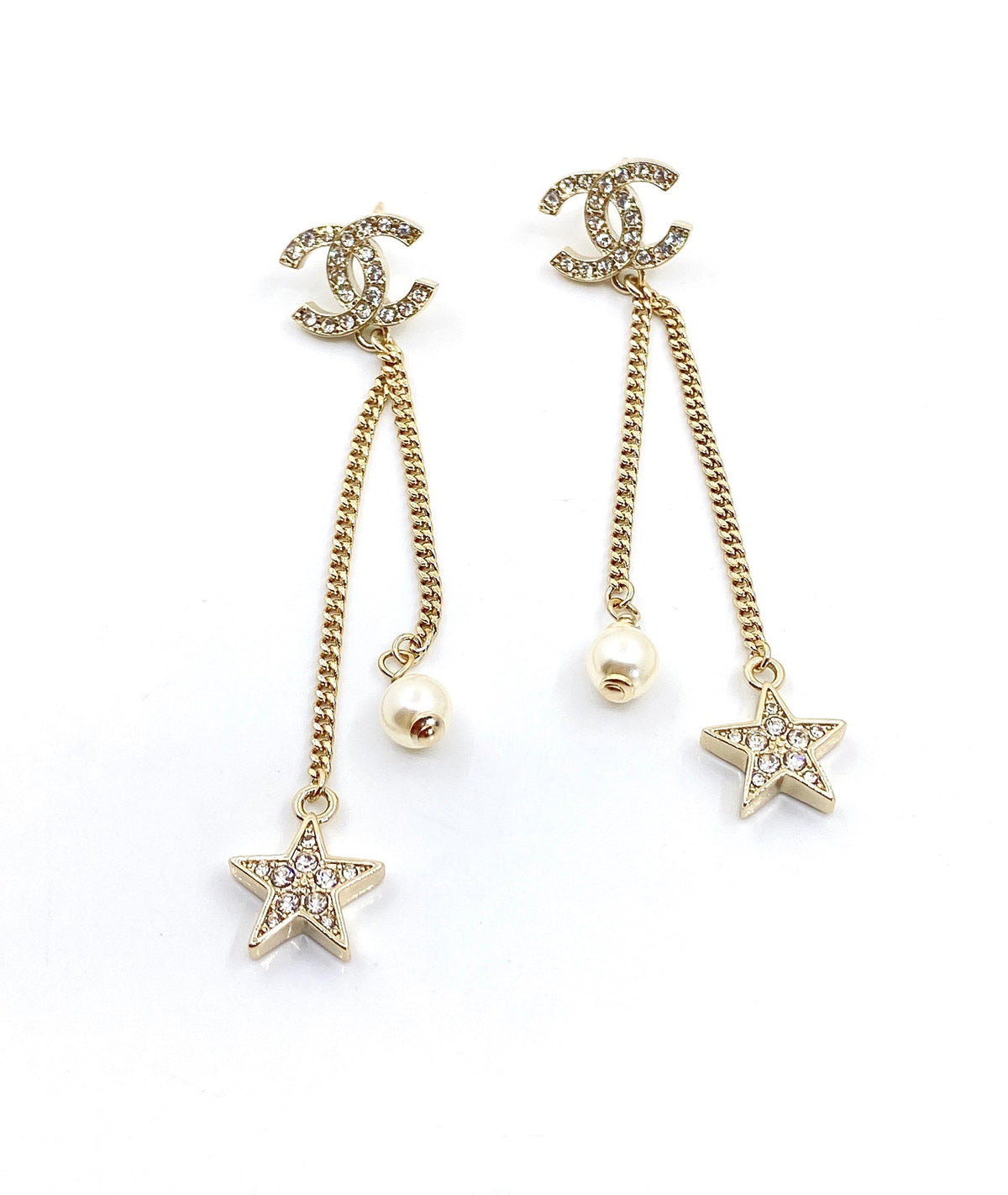 Chanel Pearl & Star Earrings - 18K Yellow Gold
