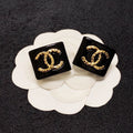 Chanel Black Resin Square Earrings - 18K Yellow Gold
