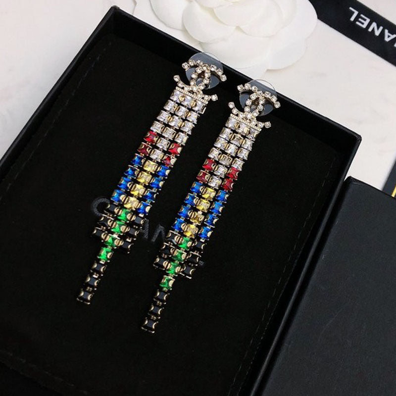 Chanel Long Tassel Color Crystal Earrings - 18K Yellow Gold
