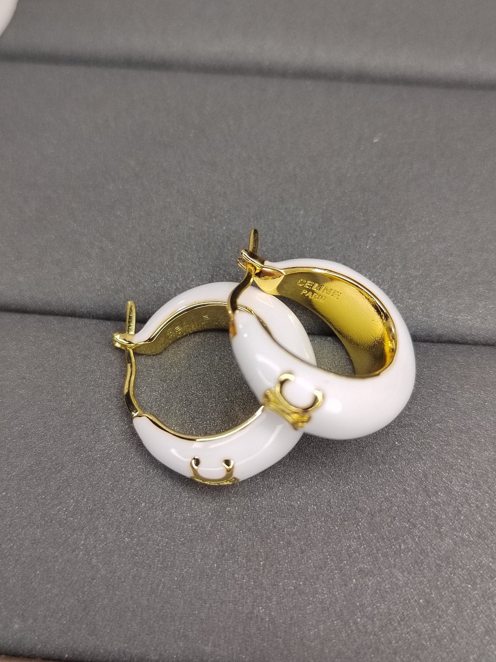 Celine White Pearl Earrings - 18K Yellow Gold