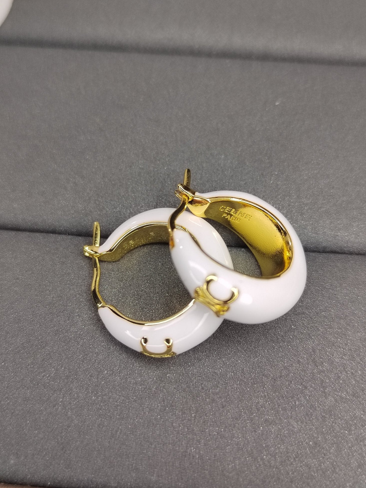 Celine White Pearl Earrings - 18K Yellow Gold