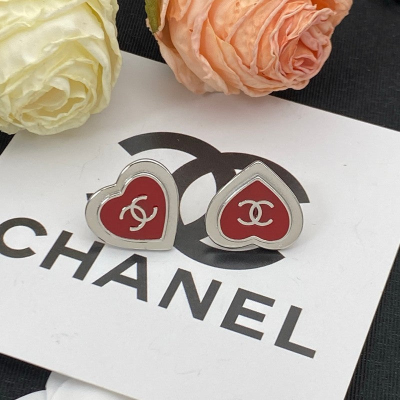 Chanel Black & Red Heart Earrings - 18K White Gold