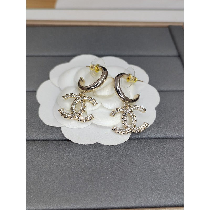 Chanel Diamond Pendant Earrings - 18K Yellow Gold