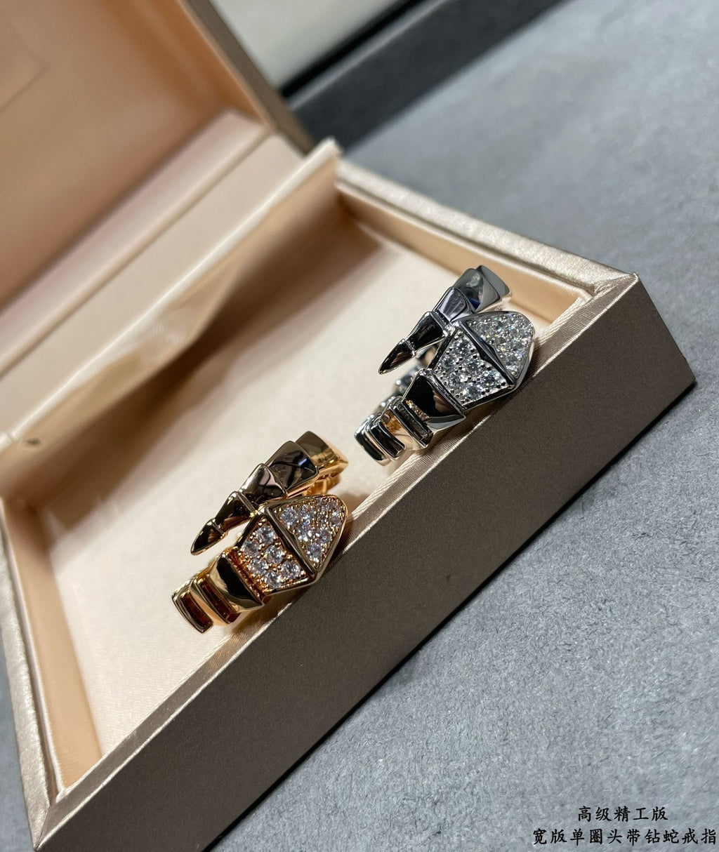 Bvlgari Serpenti Viper Head Moissanite Ring - 18K Gold
