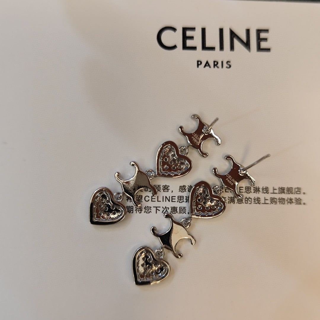 Celine Triomphe Heart Pendant Earrings - 18K White Gold