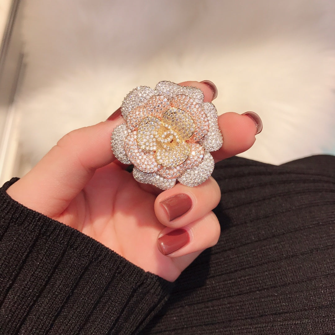 Chanel Pink Flower Diamond Brooch