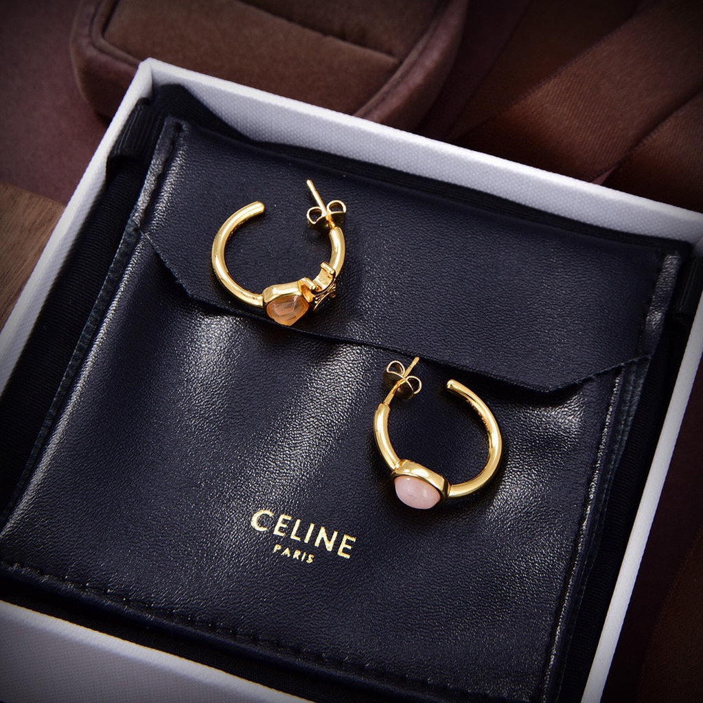 Celine Triomphe Indie Hoops Earrings - 18K Yellow Gold