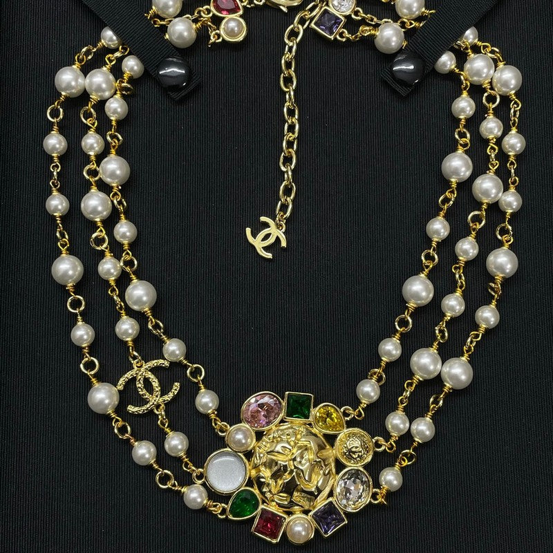 Chanel Color Crystal Pearl Chain Necklace