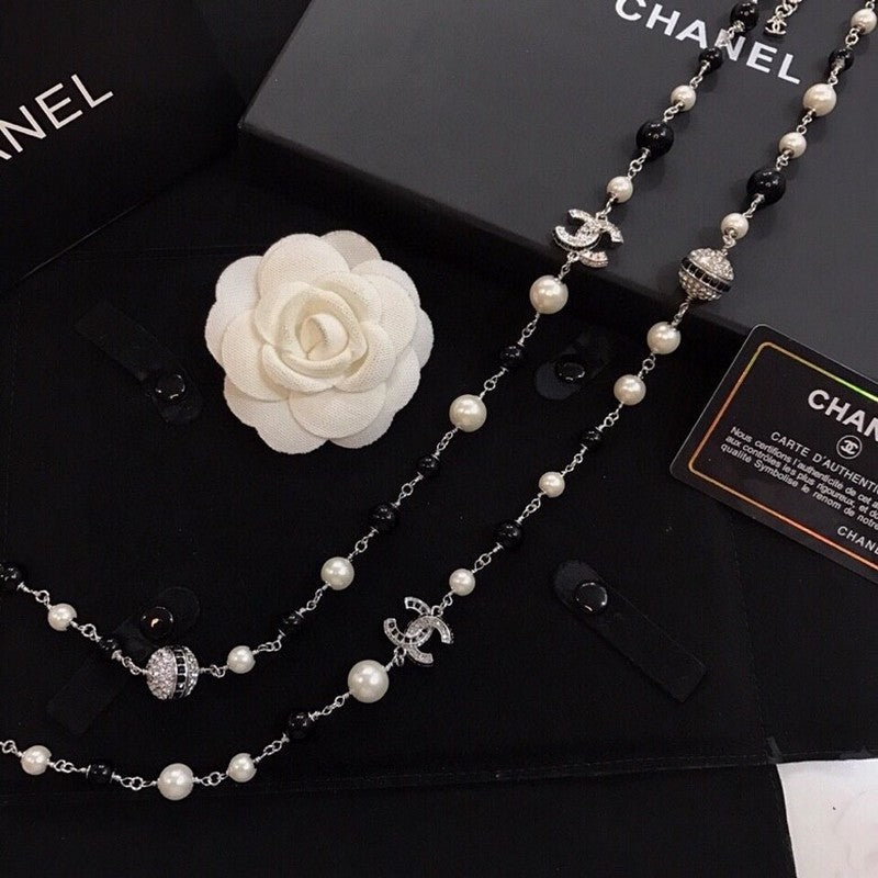 Chanel Long Black Pearl Necklace