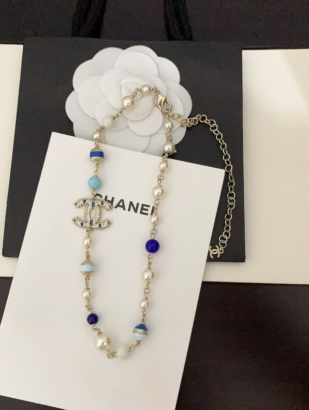 Chanel Blue & White Pearl Necklace